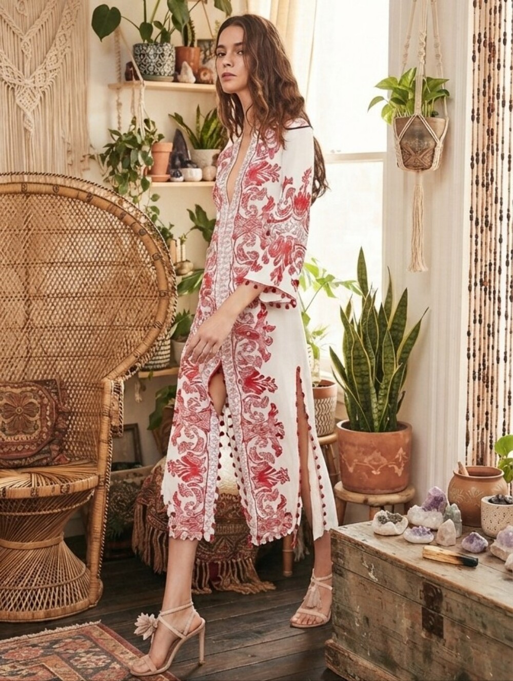 Elegant Red and White Maxi Dress